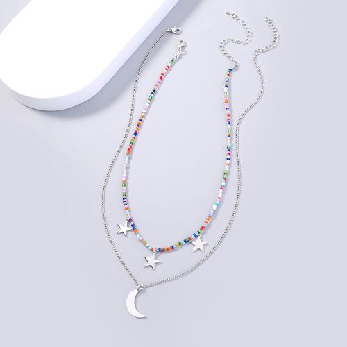 Petite perle en verre de collier 
, laiton, avec Seedbead, Placage, 2 pièces & bijoux de mode & pour femme Environ 38 cm, Environ 50 cm, Vendu par PC