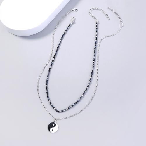 Petite perle en verre de collier 
, laiton, avec Seedbead, Placage, 2 pièces & bijoux de mode & pour femme & émail x18mm Environ 38 cm, Environ 48 cm, Vendu par PC