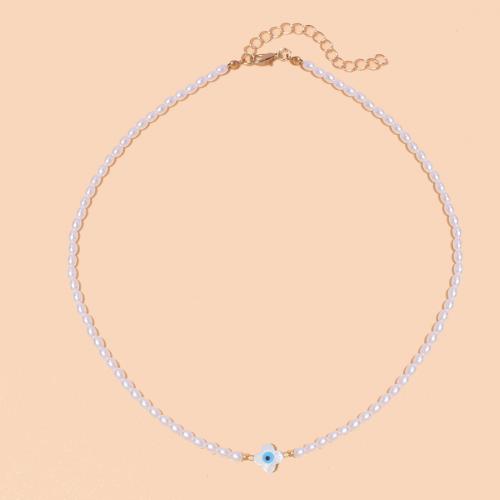 Plastik-Perlenkette, Zinklegierung, mit Kunststoff Perlen, mit Verlängerungskettchen von 7cm, plattiert, Modeschmuck & für Frau, weiß, Länge:ca. 40 cm, verkauft von PC