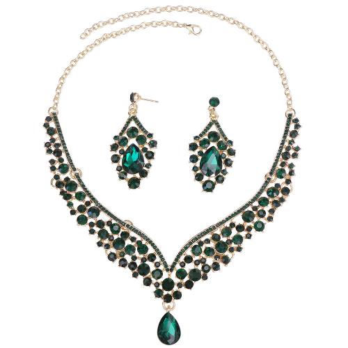 Rhinestone Zinc Alloy Jewelry Set, Stud Earring & necklace, with Rhinestone, 2 pieces & fashion jewelry & for woman & with rhinestone 60mm Approx 51 cm 