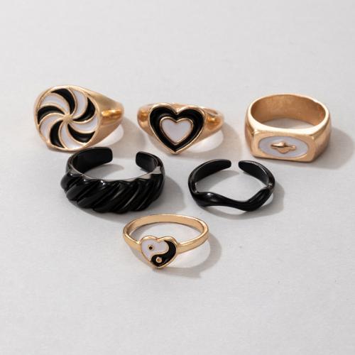 Zinc Alloy Ring Set, plated, 6 pieces & for woman & enamel, US Ring .5-9 