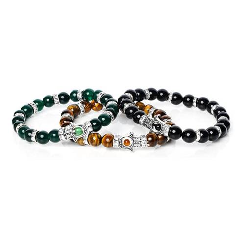 Gemstone Bracelets, Natural Stone, with Zinc Alloy, Hand, silver color plated, fashion jewelry & Unisex & with rhinestone 8mm, Inner Approx 65mm 