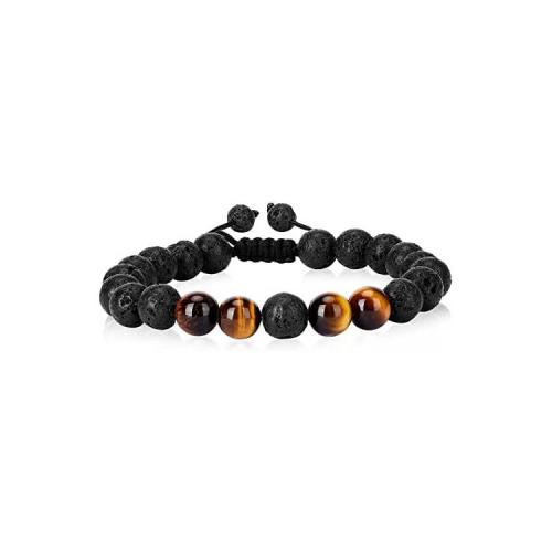 Gemstone Bracelets, Lava, with Knot Cord & Tiger Eye, Round, Adjustable & fashion jewelry & Unisex Approx 18-23 cm 