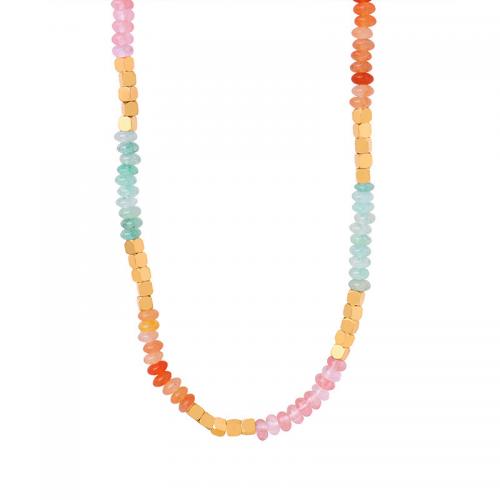 Gemstone Necklaces, Titanium Steel, with ​Amazonite​ & Rose Quartz, with 2.75inch extender chain, 18K gold plated, fashion jewelry & for woman Approx 15.74 Inch 