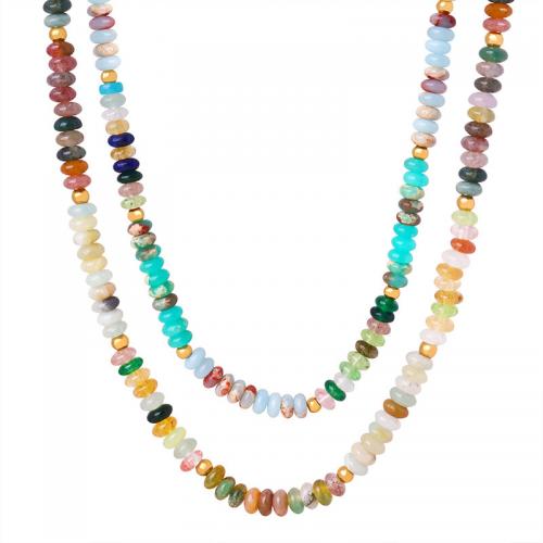 Драгоценный камень Ожерелья, титан, с тигровый глаз & Агат, с 2.75inch наполнитель цепи, 18K позолоченный, ювелирные изделия моды & Женский, Много цветов для выбора, длина:Приблизительно 14.96 дюймовый, продается PC[