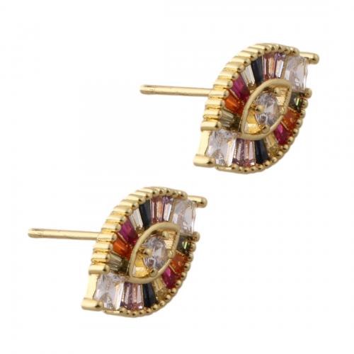 Boucles d'oreilles en laiton zircon cubique pavent, bijoux de mode & pavé de micro zircon & pour femme, doré Vendu par paire