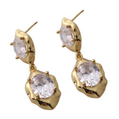 Boucles d'oreilles en laiton zircon cubique pavent, bijoux de mode & pavé de micro zircon & pour femme, doré Vendu par paire