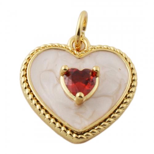 Cubic Zirconia Micro Pave Brass Pendant, Heart, micro pave cubic zirconia & for woman & enamel, golden Approx 3.5mm 