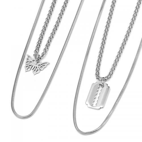 Titanium Steel Jewelry Necklace, Double Layer & Unisex original color Approx 45 cm, Approx 55 cm 
