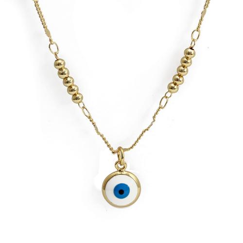 Evil Eye Jewelry Necklace, Brass, gold color plated & fashion jewelry & evil eye pattern & micro pave cubic zirconia & enamel 
