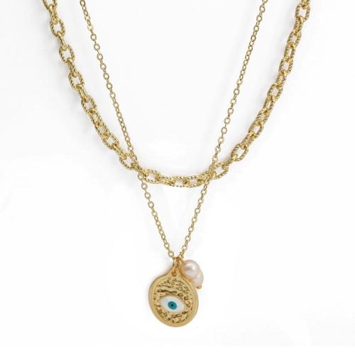 Evil Eye Jewelry Necklace, Brass, with Freshwater Pearl, gold color plated & fashion jewelry & for woman & enamel 