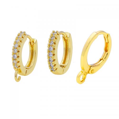 Brass Hoop Earring Components, gold color plated, DIY & micro pave cubic zirconia, golden 