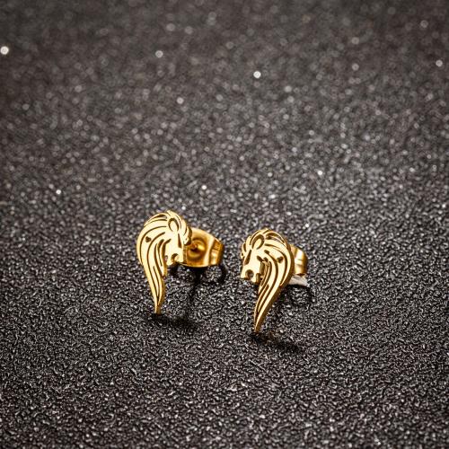 Stainless Steel Stud Earring, 304 Stainless Steel, Lion, plated, for woman 