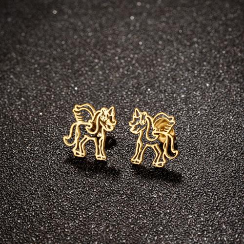 Stainless Steel Stud Earring, 304 Stainless Steel, Unicorn, plated, for woman 