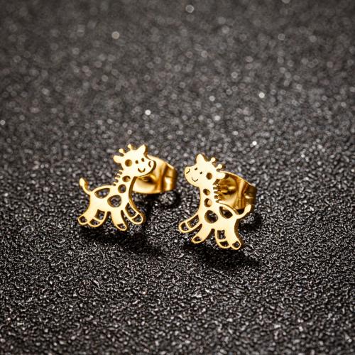 Stainless Steel Stud Earring, 304 Stainless Steel, Giraffe, plated, for woman 