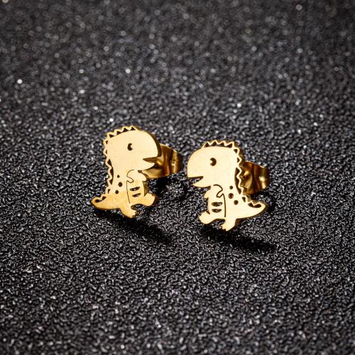 Stainless Steel Stud Earring, 304 Stainless Steel, Dinosaur, plated, for woman 