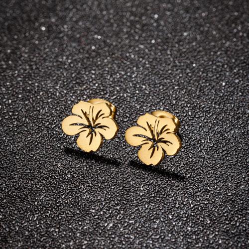 Stainless Steel Stud Earring, 304 Stainless Steel, Flower, plated, for woman 12mm 