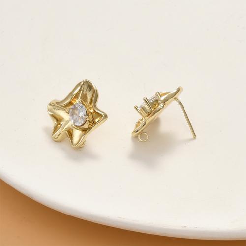 Brass Earring Stud Component, Flower, plated, DIY & micro pave cubic zirconia 18mm 