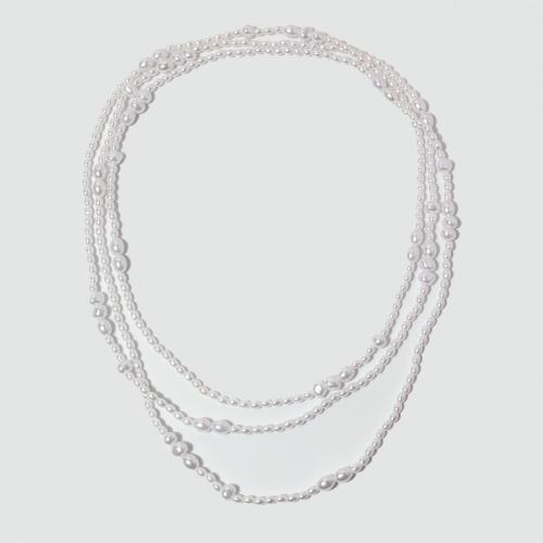 Collar de perlas de plástico, Perlas plásticas, Joyería & multicapa & para mujer, Blanco, longitud:aproximado 160 cm, Vendido por UD