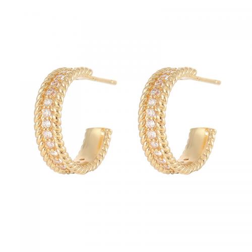Brass Earring Stud Component, plated, DIY & micro pave cubic zirconia, golden 
