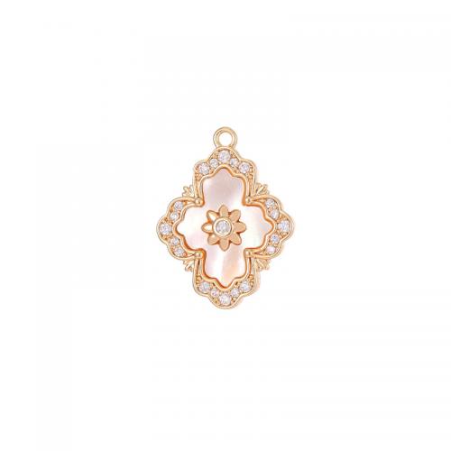 Cubic Zirconia Micro Pave Brass Pendant, with White Shell & Plastic Pearl, plated, DIY & micro pave cubic zirconia, golden 