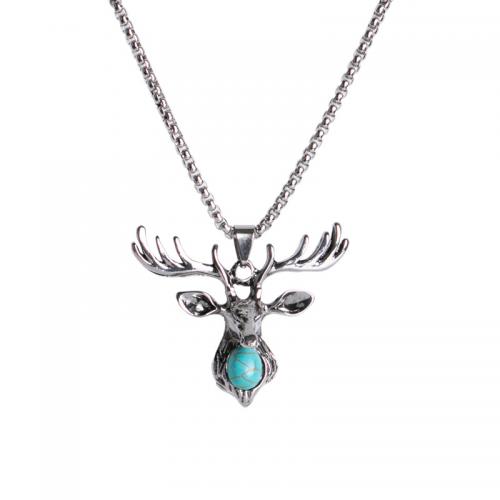 Titanium Steel Necklace, with turquoise, Antlers, vintage & Unisex Approx 27.6 Inch 