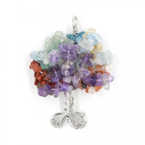 Gemstone Zinc Alloy Pendants, with Zinc Alloy, Tree, plated, fashion jewelry & DIY 