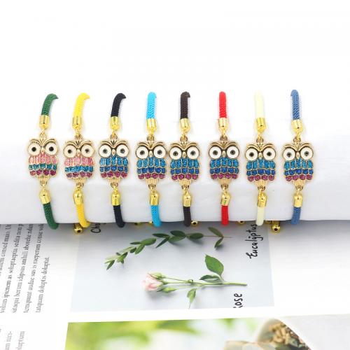 Zinc Alloy Rhinestone Bracelets, with Milan Cord, Owl, gold color plated, Adjustable & fashion jewelry & Unisex & enamel & with rhinestone 3mm Approx 23 cm 