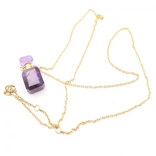 Natural Stone Perfume Bottle Necklace, with Iron, gold color plated, fashion jewelry & Unisex nickel, lead & cadmium free Approx 50 cm 