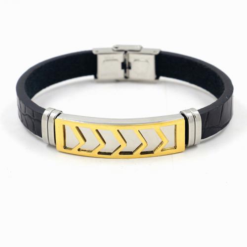 PU Leather Cord Bracelets, with Titanium Steel, Rectangle, Vacuum Ion Plating, fashion jewelry & Unisex 10mm Approx 22 cm 