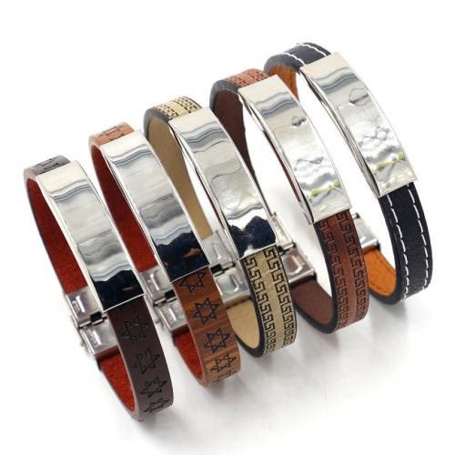 PU Leather Cord Bracelets, with Titanium Steel, random style & fashion jewelry & Unisex & mixed, mixed colors Approx 20.5 cm 