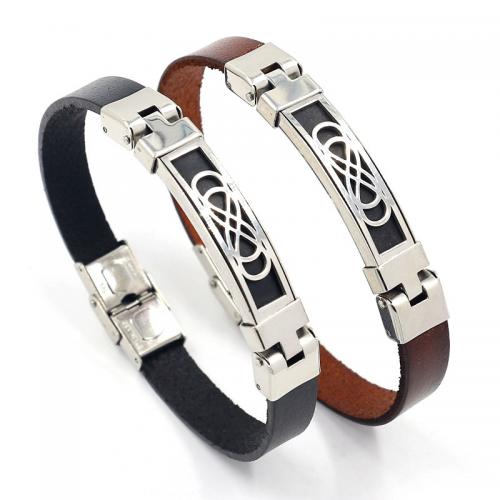 Cowhide Bracelets, with Titanium Steel, fashion jewelry & Unisex 10mm Approx 22 cm 