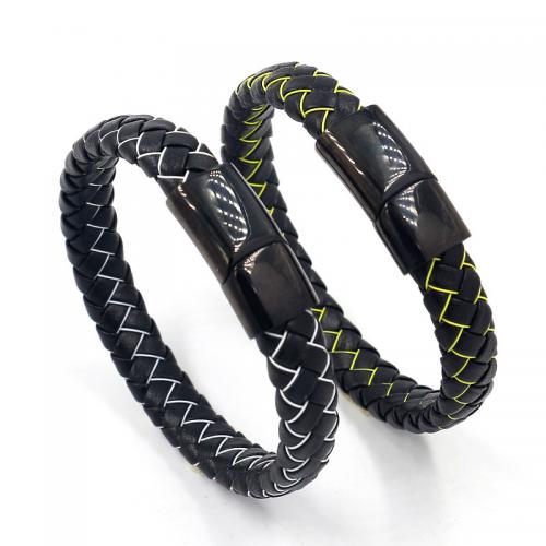 PU Leather Cord Bracelets, Microfiber PU, with Titanium Steel, Vacuum Ion Plating, fashion jewelry & Unisex 12mm Approx 22 cm 