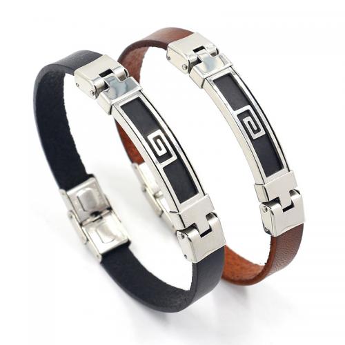 Cowhide Bracelets, with Titanium Steel, Vacuum Ion Plating, fashion jewelry & Unisex 10mm Approx 22 cm [