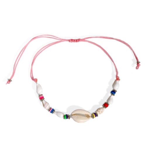 Fashion Jewelry Anklet, Polymer Clay, with Knot Cord & Shell & Zinc Alloy, silver color plated, Adjustable & Unisex Approx 11-43 cm 