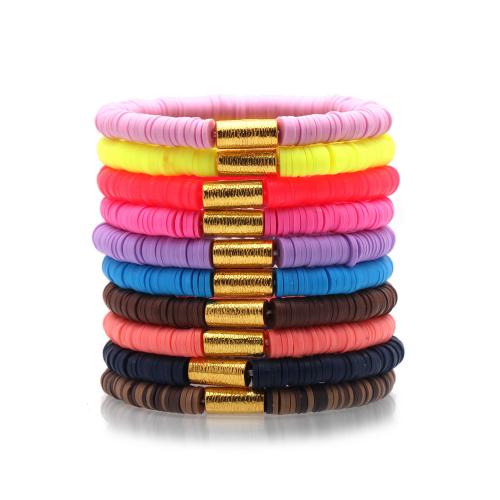Polymer Clay Bracelets, with Zinc Alloy, gold color plated, fashion jewelry & Unisex 6mm Approx 17 cm 