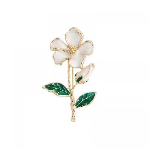 Enamel Brooch, Zinc Alloy, Flower, gold color plated, for woman 