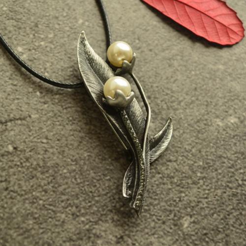 Zinc Alloy Sweater Chain Necklace, with Korean Waxed Cord & Plastic Pearl, fashion jewelry & can be used as brooch or pendant & for woman Approx 95 cm 
