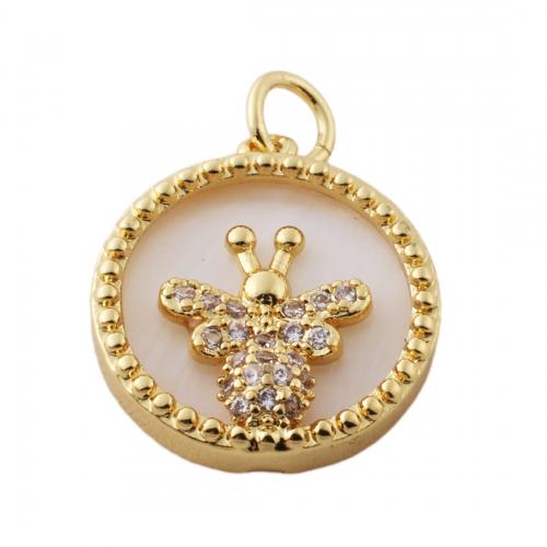 Cubic Zirconia Micro Pave Brass Pendant, with Shell, fashion jewelry & Unisex & micro pave cubic zirconia, golden Approx 3.5mm 
