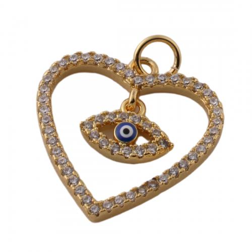 Mode Evil Eye Pendentif, laiton, coeur, bijoux de mode & unisexe & pavé de micro zircon, doré Environ 3.5mm, Vendu par PC