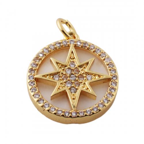 Cubic Zirconia Micro Pave Brass Pendant, with Shell, fashion jewelry & Unisex & micro pave cubic zirconia, golden Approx 3mm 
