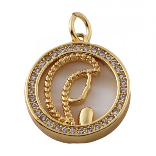 Cubic Zirconia Micro Pave Brass Pendant, with Shell, fashion jewelry & Unisex & micro pave cubic zirconia, golden Approx 3.5mm 
