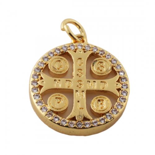 Cubic Zirconia Micro Pave Brass Pendant, with Shell, fashion jewelry & micro pave cubic zirconia & for woman, golden Approx 3mm 