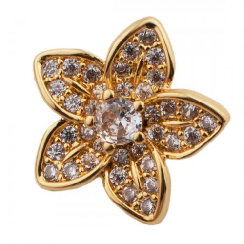 Cubic Zirconia Micro Pave Slide Charm, Brass, Flower, fashion jewelry & micro pave cubic zirconia, golden Approx 1mm 