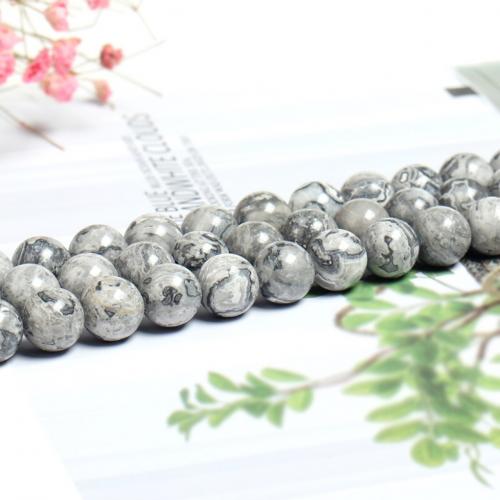 Mixed Gemstone Beads, Map Stone, Round, polished, DIY grey Approx 38 cm 