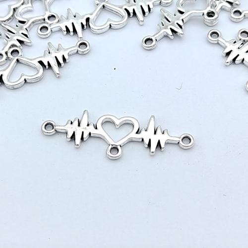 Zinc Alloy Charm Connector, Heart, silver color plated, DIY & 1/1 loop Approx 
