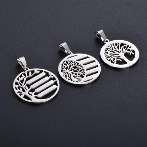 Stainless Steel Pendants, 304 Stainless Steel, Round, silver color plated, DIY 