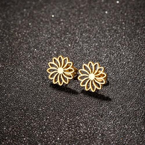 Stainless Steel Stud Earring, 304 Stainless Steel, Flower, plated, for woman 12mm 