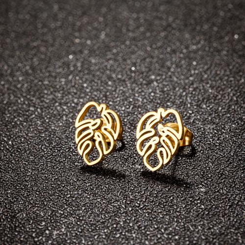 Stainless Steel Stud Earring, 304 Stainless Steel, Leaf, plated, for woman 