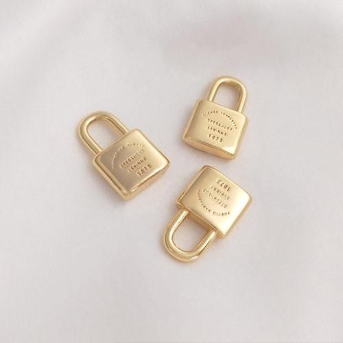 Brass Jewelry Pendants, Lock, gold color plated, DIY 